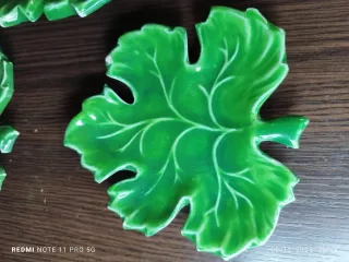 Juego platos cerámica hoja verde