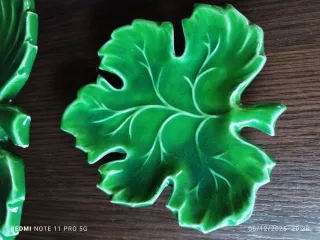 Juego platos cerámica hoja verde