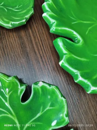 Juego platos cerámica hoja verde
