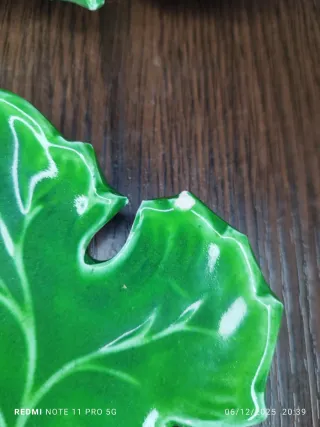 Juego platos cerámica hoja verde