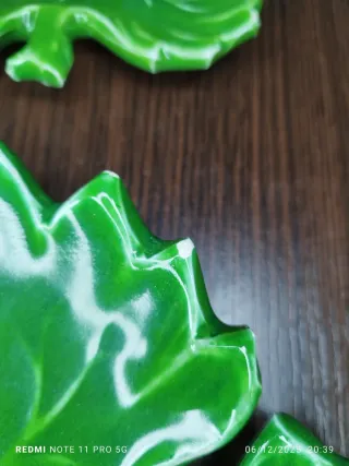 Juego platos cerámica hoja verde