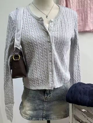 Brandy Melville cardigan grigio coquette preppy