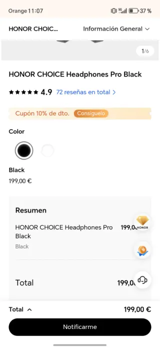 Honor Choice Headphones Pro ANC Negros
