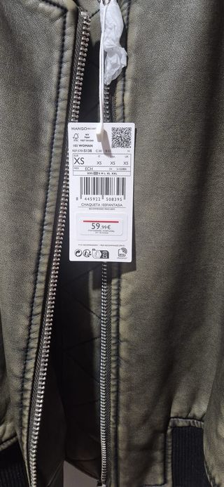 Cazadora bomber MNG verde militar Talla XS grande