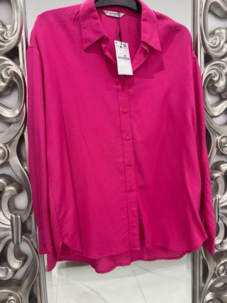 Camisa Stradivarius Rosa Talla L de lino