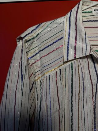 Camisa manga larga con rayas metalizadas. Talla M