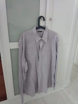 Camisa Rayas Hombre Talla 46 Blanca y Dorada