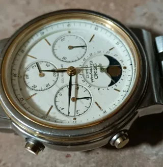 Seiko 7A48 Cronógrafo Fase Lunar Oro/Plata