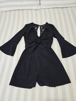 Mono negro fiesta encaje lazo Bershka