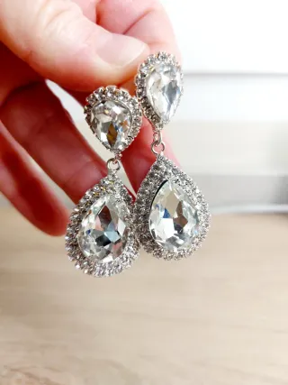 Pendientes lágrima plata y cristal