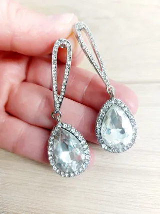 Pendientes lágrima cristal plata