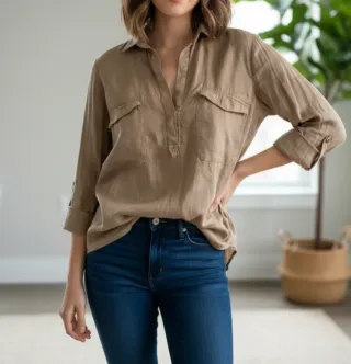 Camisa Zara Manga Larga Bolsillos