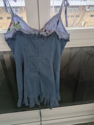 Vestido Corsé Mezclilla Flores Tiras