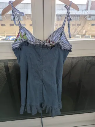 Vestido Corsé Mezclilla Flores Tiras