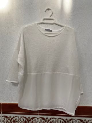 Blusa blanca mujer manga 3/4