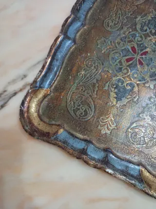 Vassoio vintage decorato oro e blu