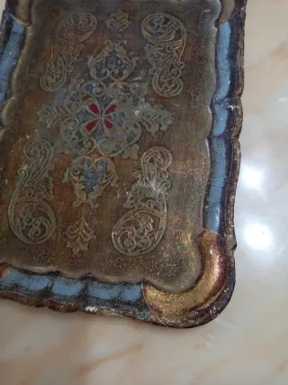 Vassoio vintage decorato oro e blu