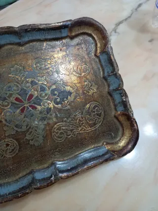 Vassoio vintage decorato oro e blu