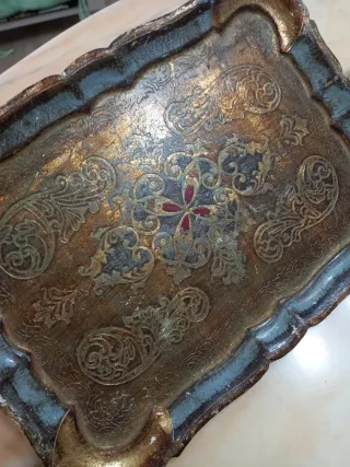 Vassoio vintage decorato oro e blu