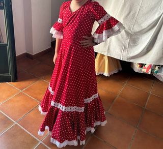 Traje de flamenca niña rojo lunares