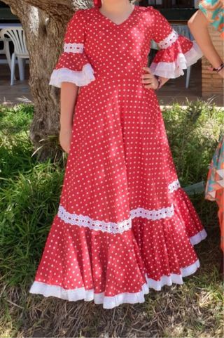 Traje de flamenca niña rojo lunares