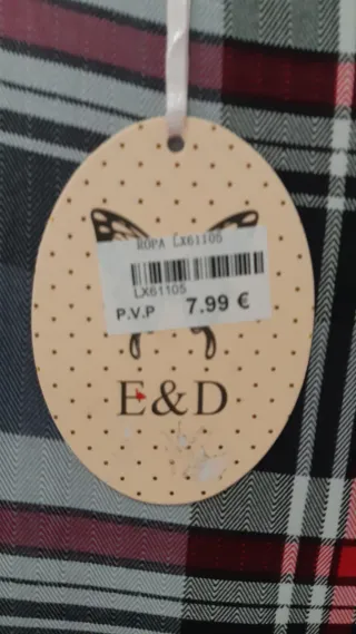 Camiseta cuadros tela fina E&D Talla XL NUEVA