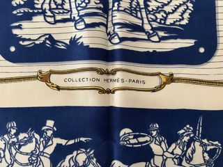 Pañuelo Hermès Seda Azul y Blanco