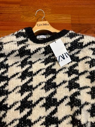 Jersey Zara Houndstooth Negro y Beige