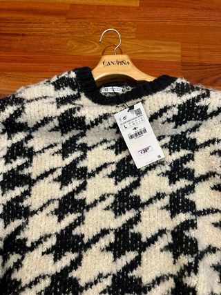 Jersey Zara Houndstooth Negro y Beige