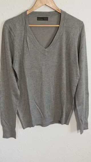 Jersey Zara cuello pico gris