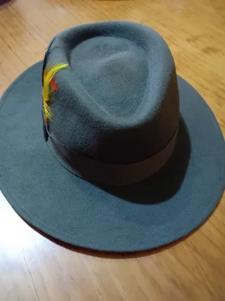 Sombrero de fieltro verde con pluma