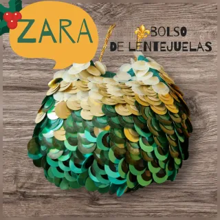 Bolso lentejuelas Zara verde y dorado