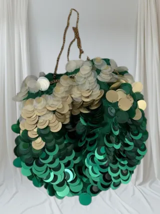 Bolso lentejuelas Zara verde y dorado