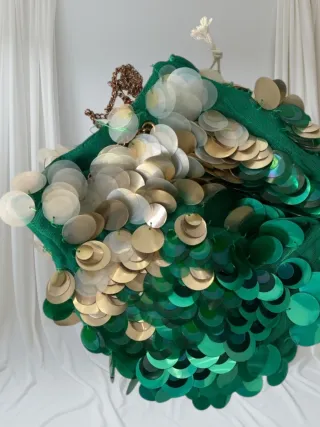 Bolso lentejuelas Zara verde y dorado