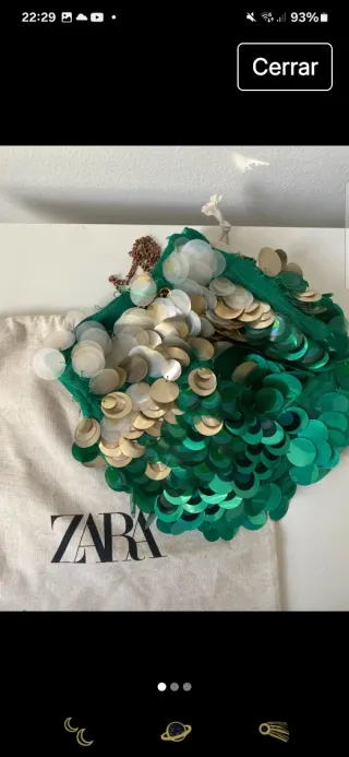 Bolso lentejuelas Zara verde y dorado