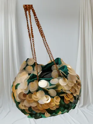 Bolso lentejuelas Zara verde y dorado