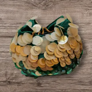 Bolso lentejuelas Zara verde y dorado