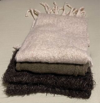 Lote 2bufandas+cuello, beige, marrón, color piedra