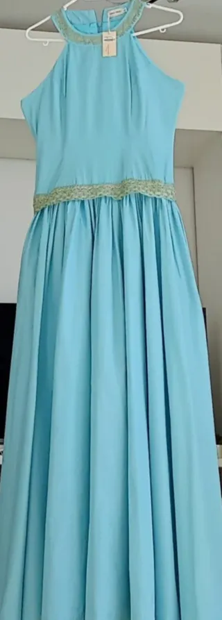 Vestido largo Azul Celeste tornasolado.