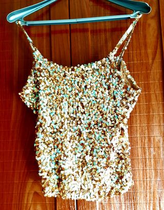 Top lentejuelas fiesta dorado y multicolor