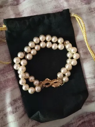 Pulsera doble de perlas y cierre joya