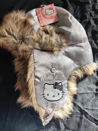 Gorro Aviador Hello Kitty Negro Peludo