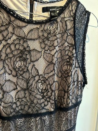 Vestido Mango Negro y Beige Encaje.