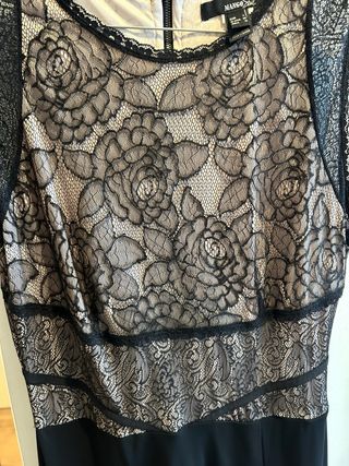 Vestido Mango Negro y Beige Encaje.