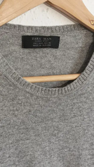 Jersey Zara Gris Cuello Redondo