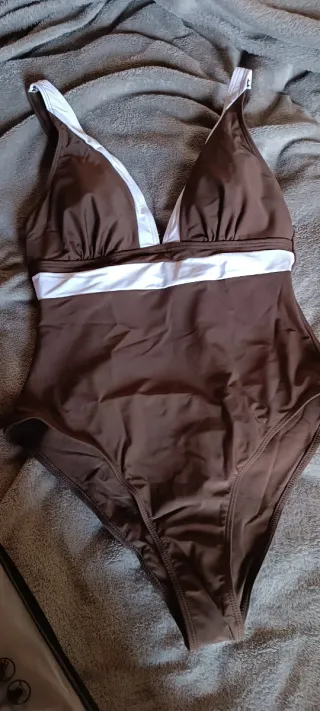 Costume intero donna marrone e bianco