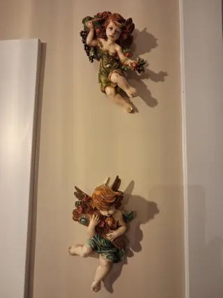 Pareja de Ángeles policromados Decorativos