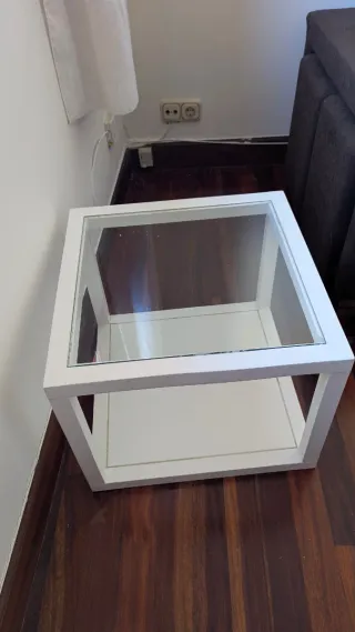 Mesita auxiliar cristal y madera