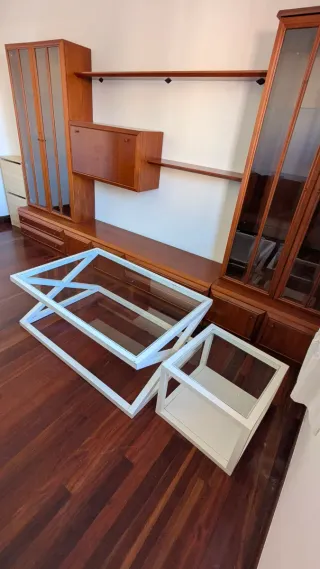 Mesita auxiliar cristal y madera