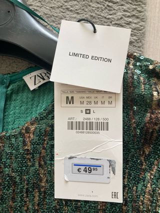 Vestido lentejuelas verde y dorado Zara Talla M